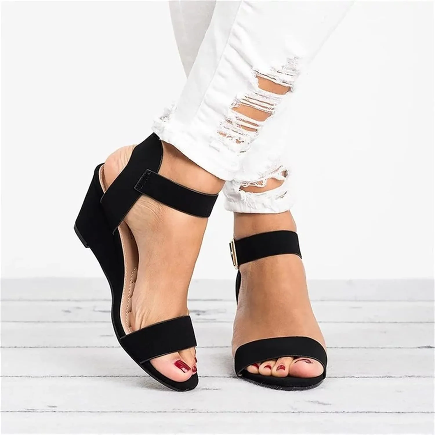 Ladmiple Wedge Sandals for Women,2023 Comfy Slip-On Sandal Summer Casual Beach Shoes Open Toe Dressy Espadrille Platform