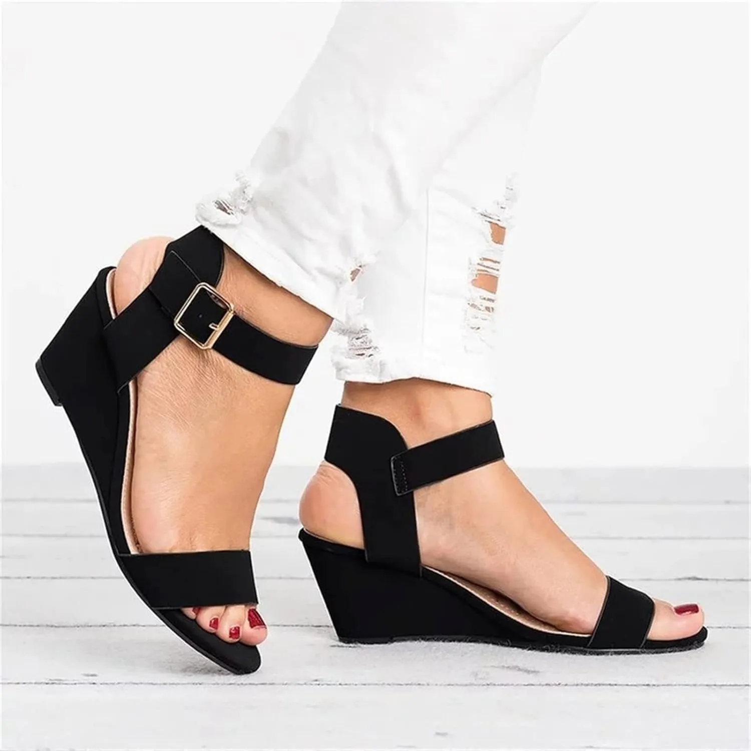 Ladmiple Wedge Sandals for Women,2023 Comfy Slip-On Sandal Summer Casual Beach Shoes Open Toe Dressy Espadrille Platform