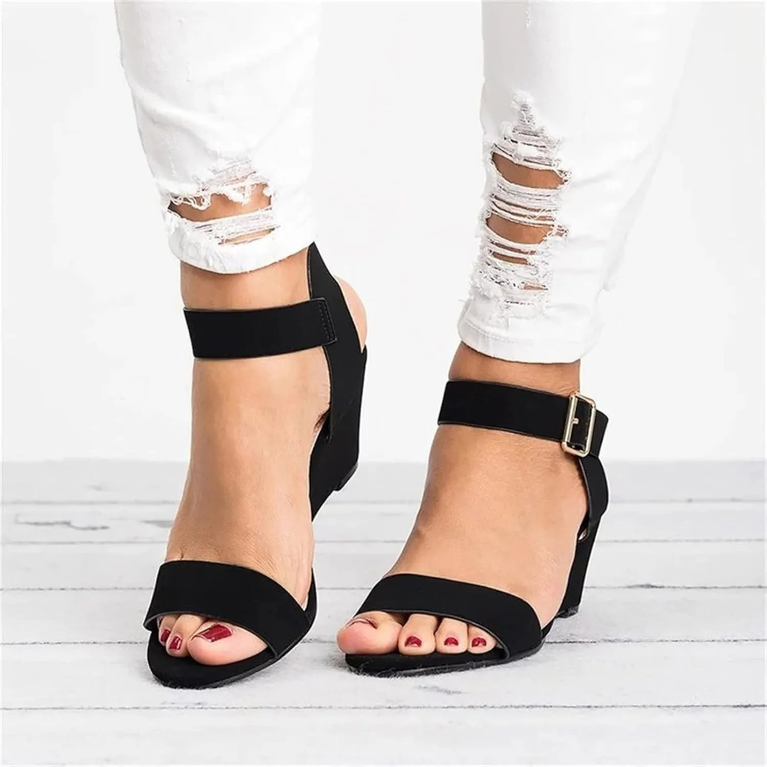 Ladmiple Wedge Sandals for Women,2023 Comfy Slip-On Sandal Summer Casual Beach Shoes Open Toe Dressy Espadrille Platform