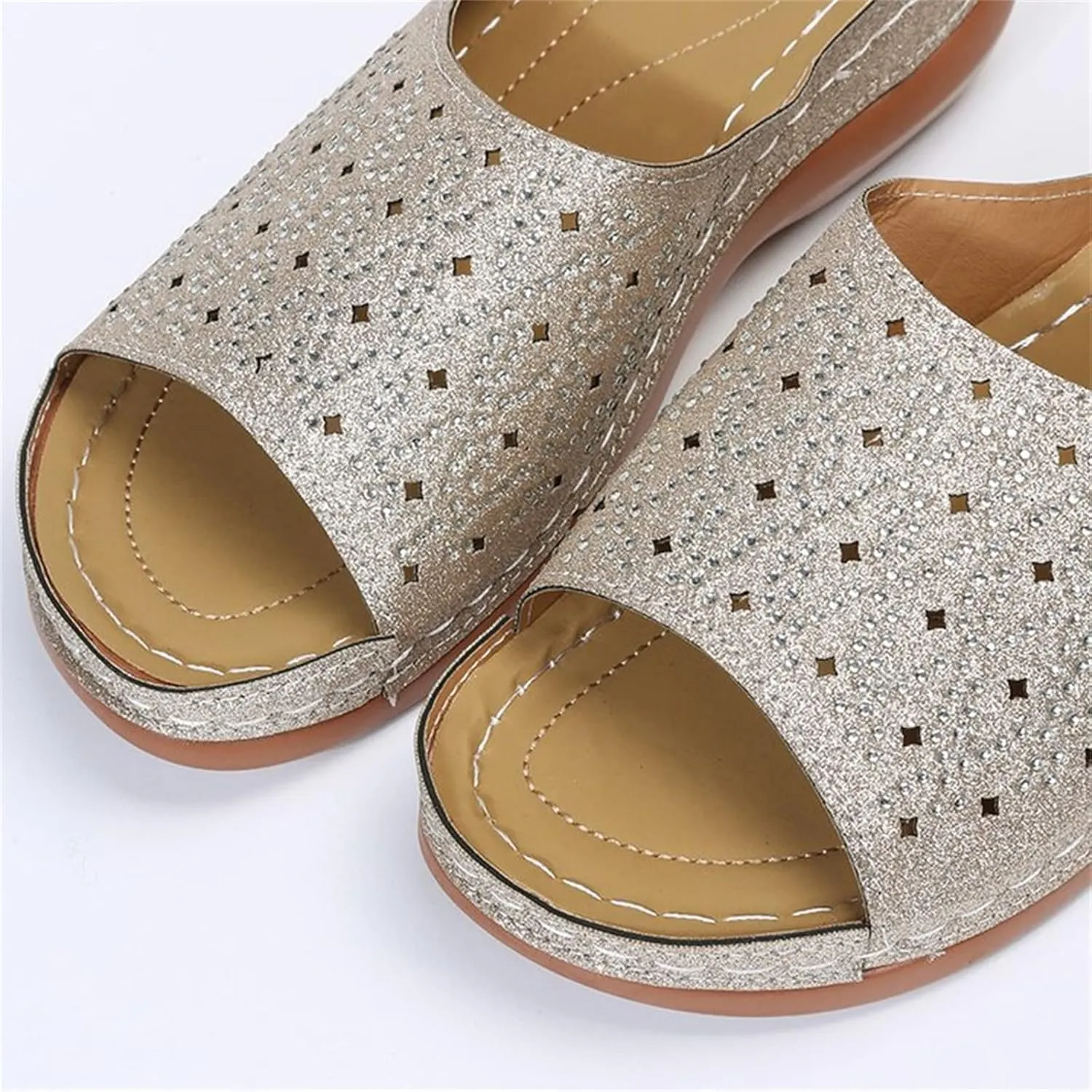 Ladmiple Womens Casual Summer Fashion Sparkly Orthopedic Wedge Flip Flops with Arch Support Roman Open Toe Slipper Shoes