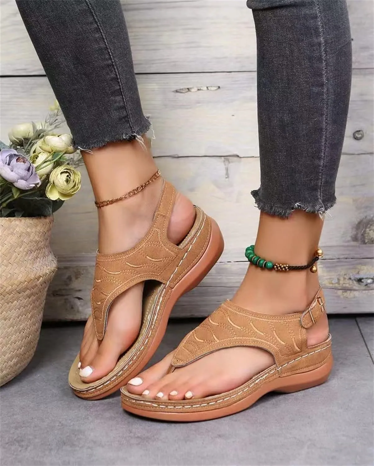Ladmiple Womens Sandal Dressy 2023 Comfortable Summer Flip Flop with Arch Support Beach Roman Open Toe Orthopedic Sandal