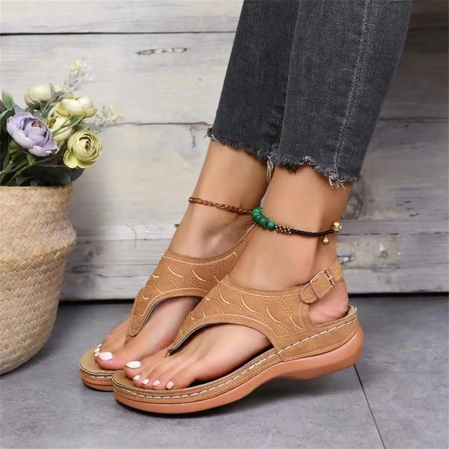 Ladmiple Womens Sandal Dressy 2023 Comfortable Summer Flip Flop with Arch Support Beach Roman Open Toe Orthopedic Sandal