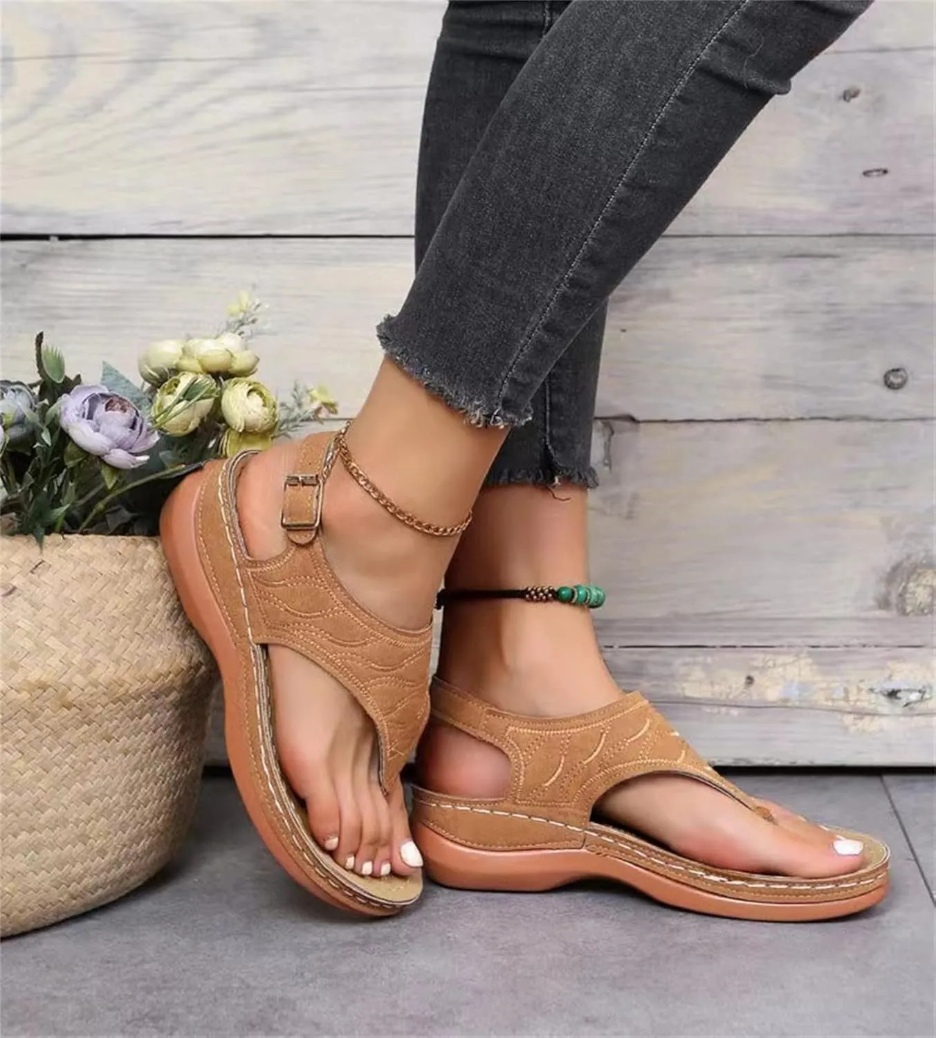 Ladmiple Womens Sandal Dressy 2023 Comfortable Summer Flip Flop with Arch Support Beach Roman Open Toe Orthopedic Sandal