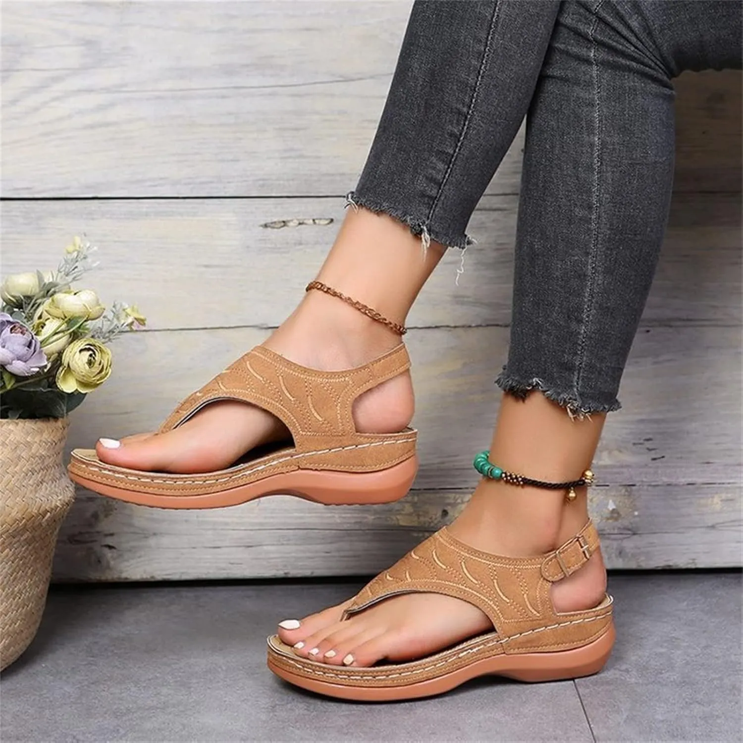Ladmiple Womens Sandal Dressy 2023 Comfortable Summer Flip Flop with Arch Support Beach Roman Open Toe Orthopedic Sandal