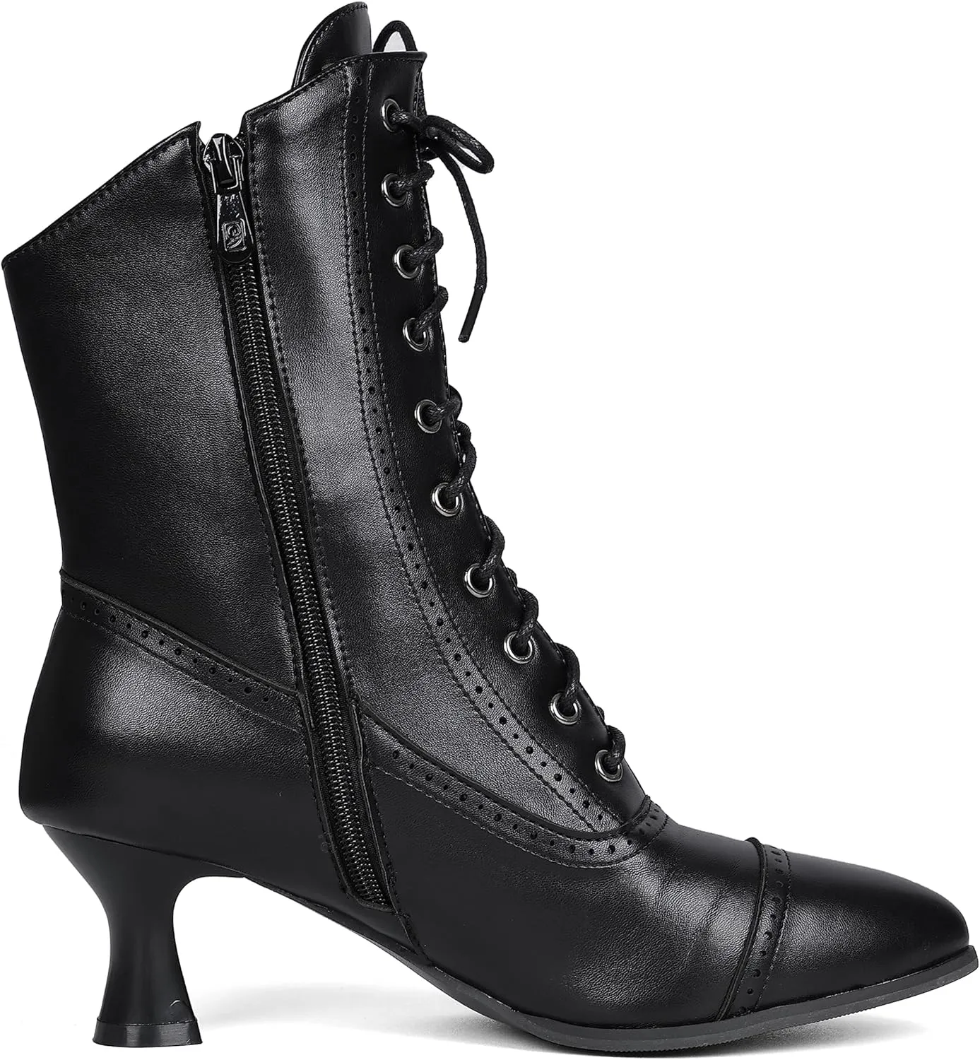LanreyTaley Victorian Boots for Women Vintage Granny Boots Renaissance Ankle Boots Low Heel Lace Up Booties with Zipper