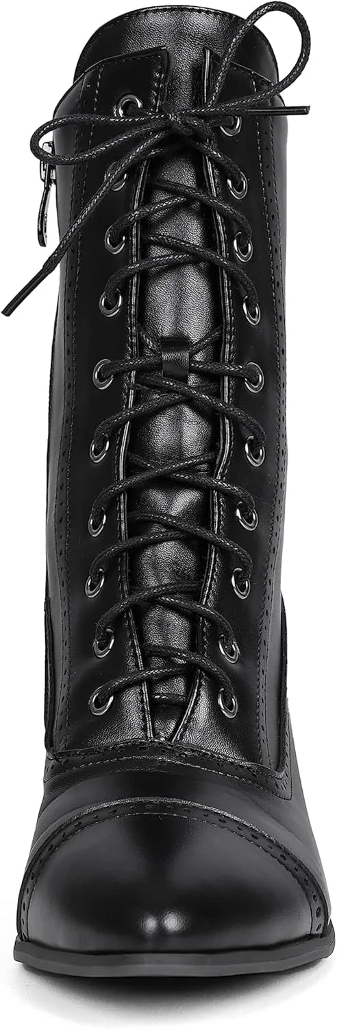 LanreyTaley Victorian Boots for Women Vintage Granny Boots Renaissance Ankle Boots Low Heel Lace Up Booties with Zipper