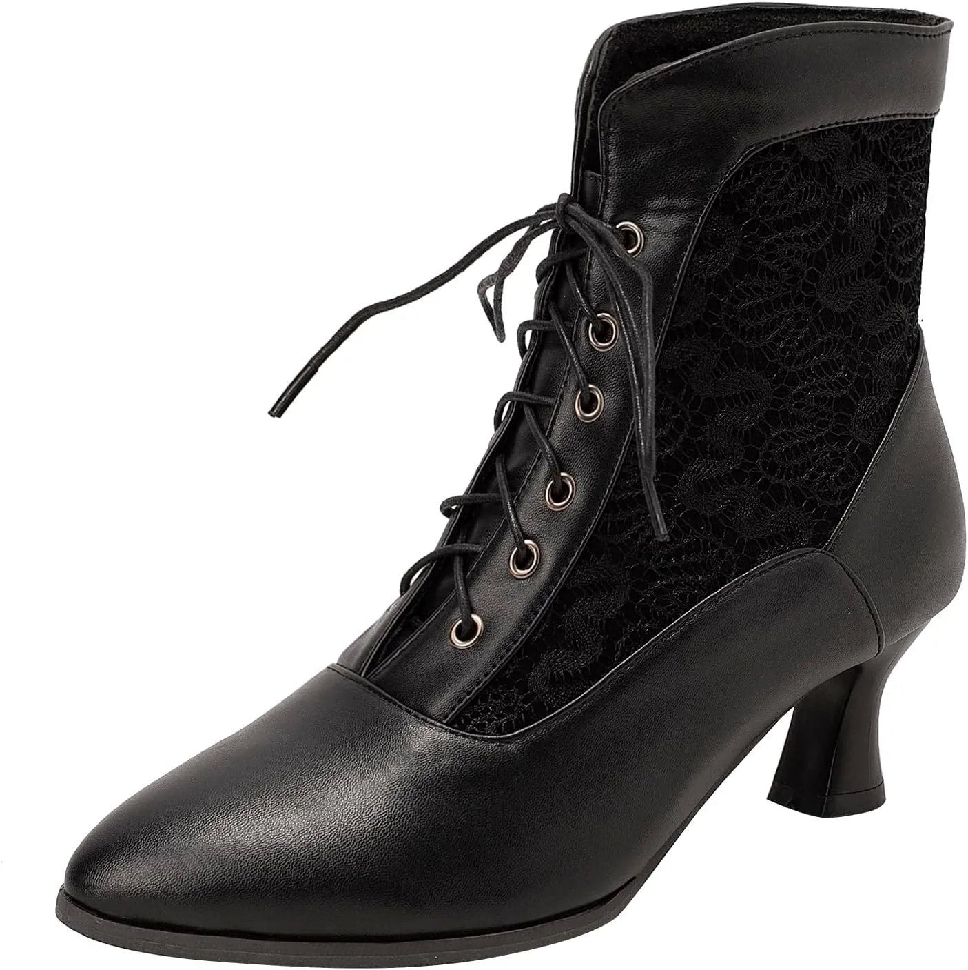 LanreyTaley Women Victorian Lace Booties Wedding Bridal Ankle Boots Witch Costume Boots Mid Heel