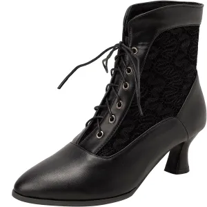 LanreyTaley Women Victorian Lace Booties Wedding Bridal Ankle Boots Witch Costume Boots Mid Heel