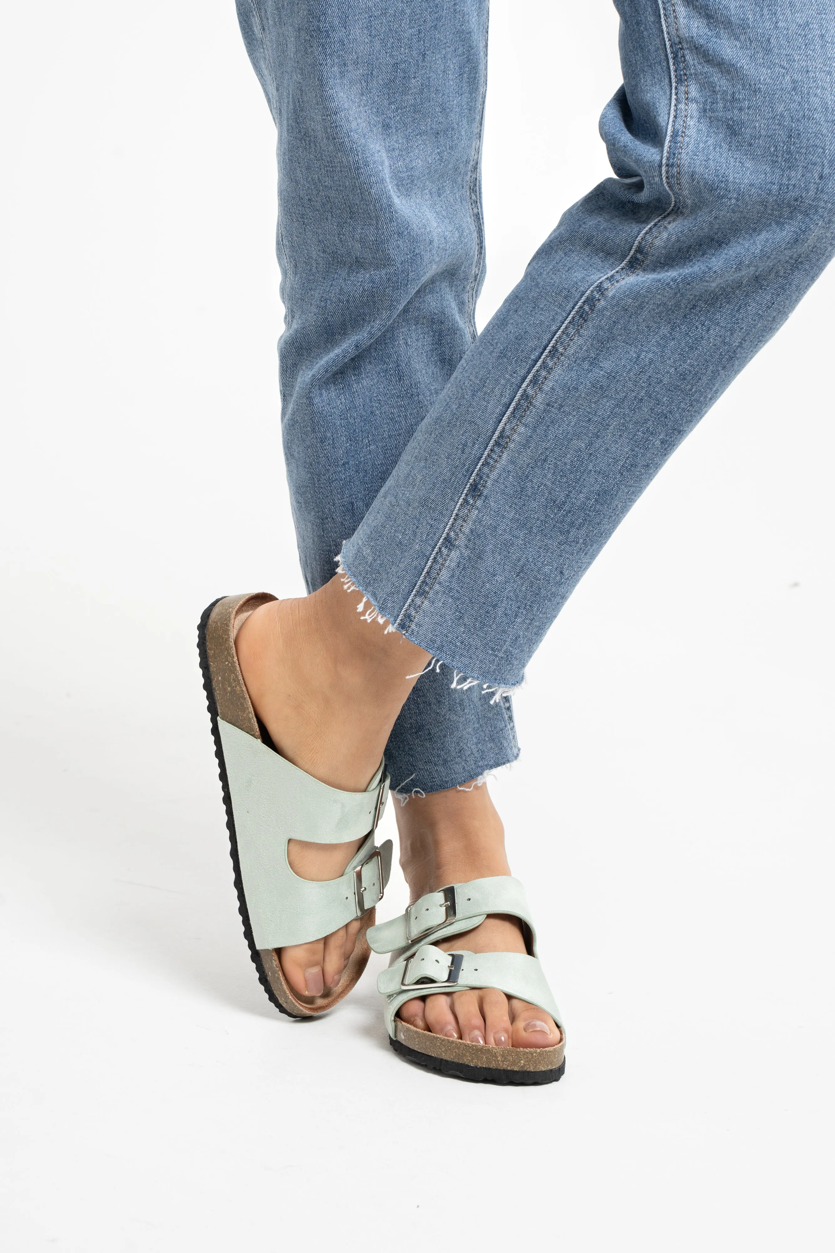 Lauren Double Strap Sliders In Green