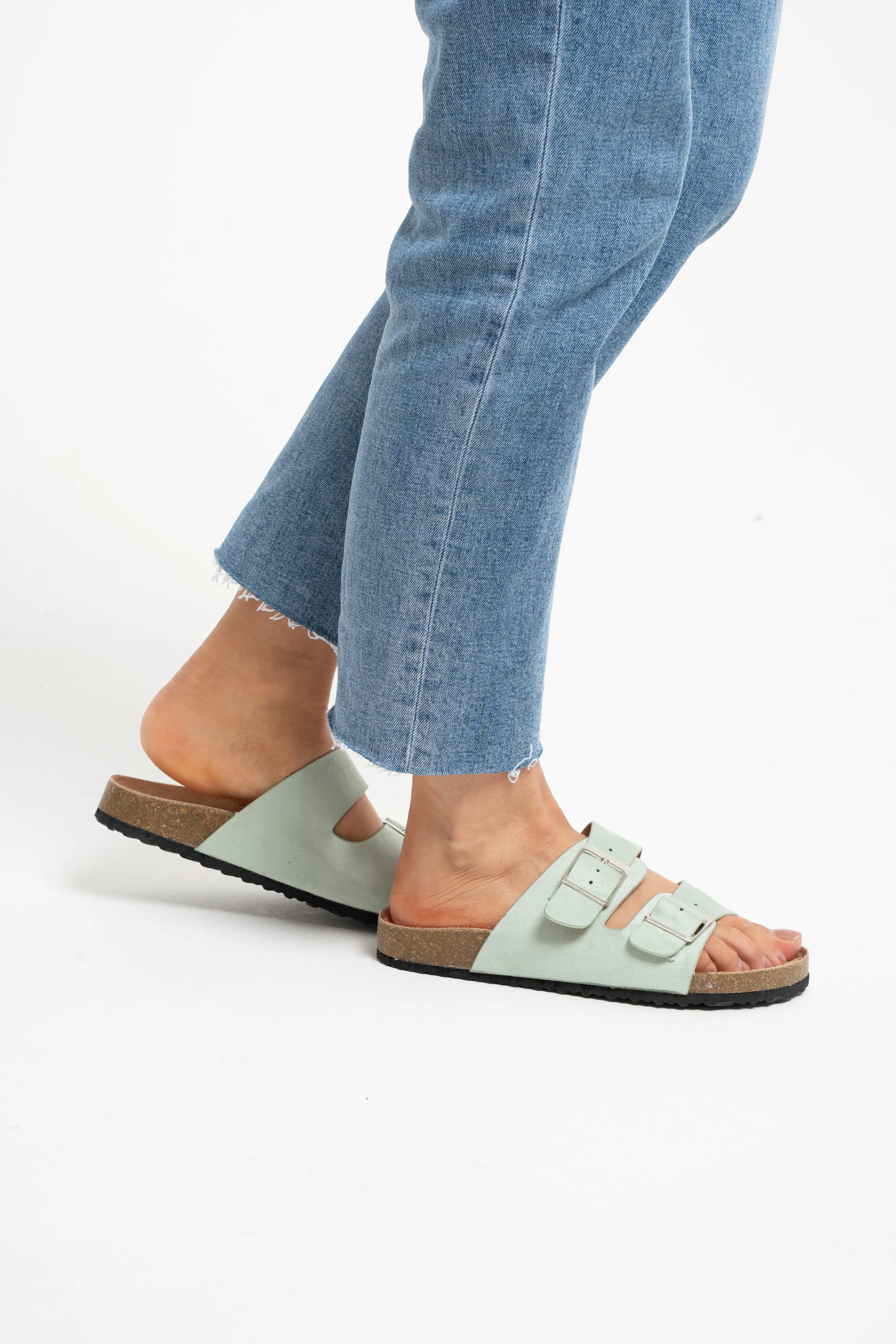 Lauren Double Strap Sliders In Green