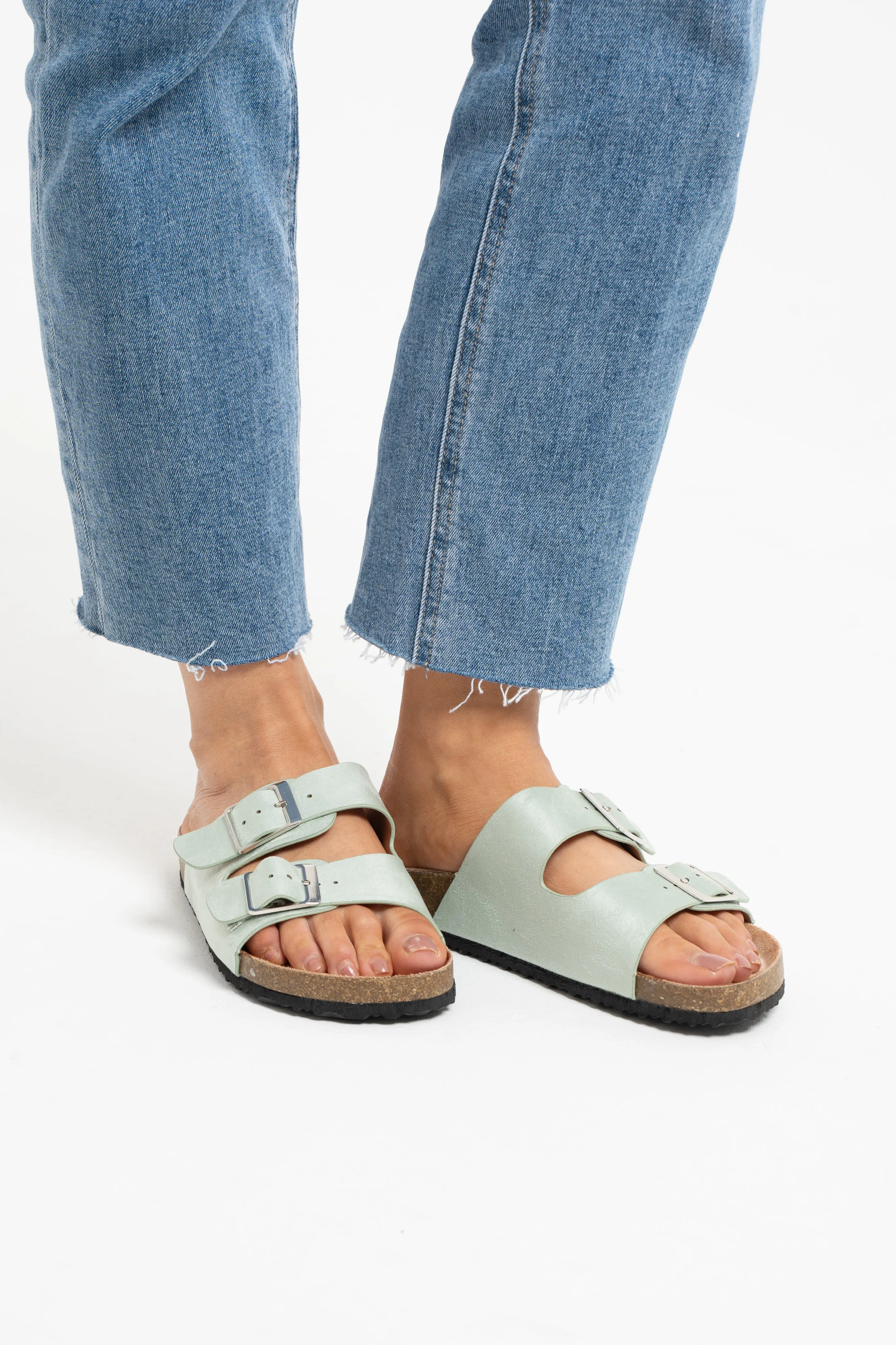 Lauren Double Strap Sliders In Green