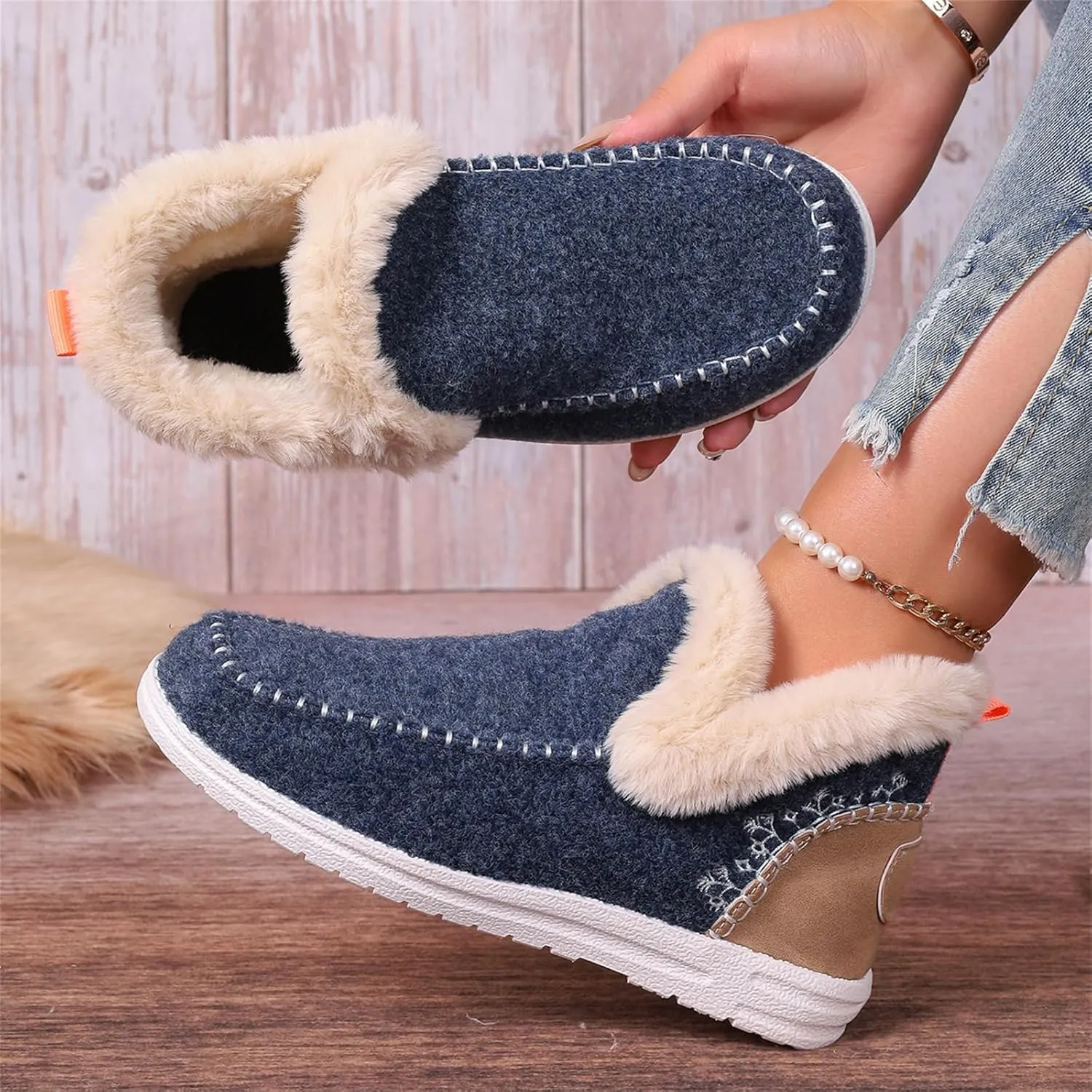 Lausiuoe Boots For Women Ankle Booties Warm Fur Lined Winter Snow Boots Outdoor Short Booties Casual Fashion Loafers Shoes