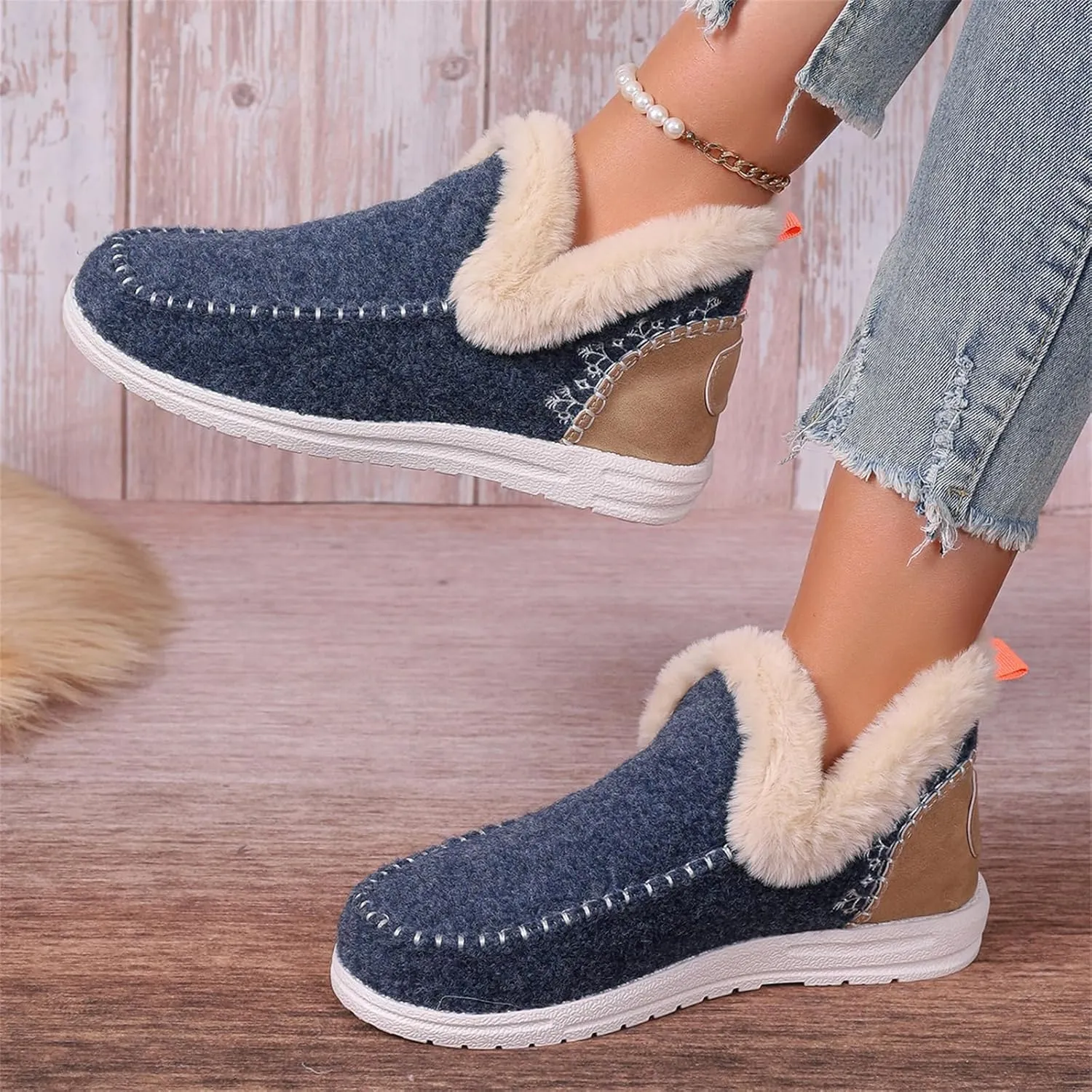 Lausiuoe Boots For Women Ankle Booties Warm Fur Lined Winter Snow Boots Outdoor Short Booties Casual Fashion Loafers Shoes