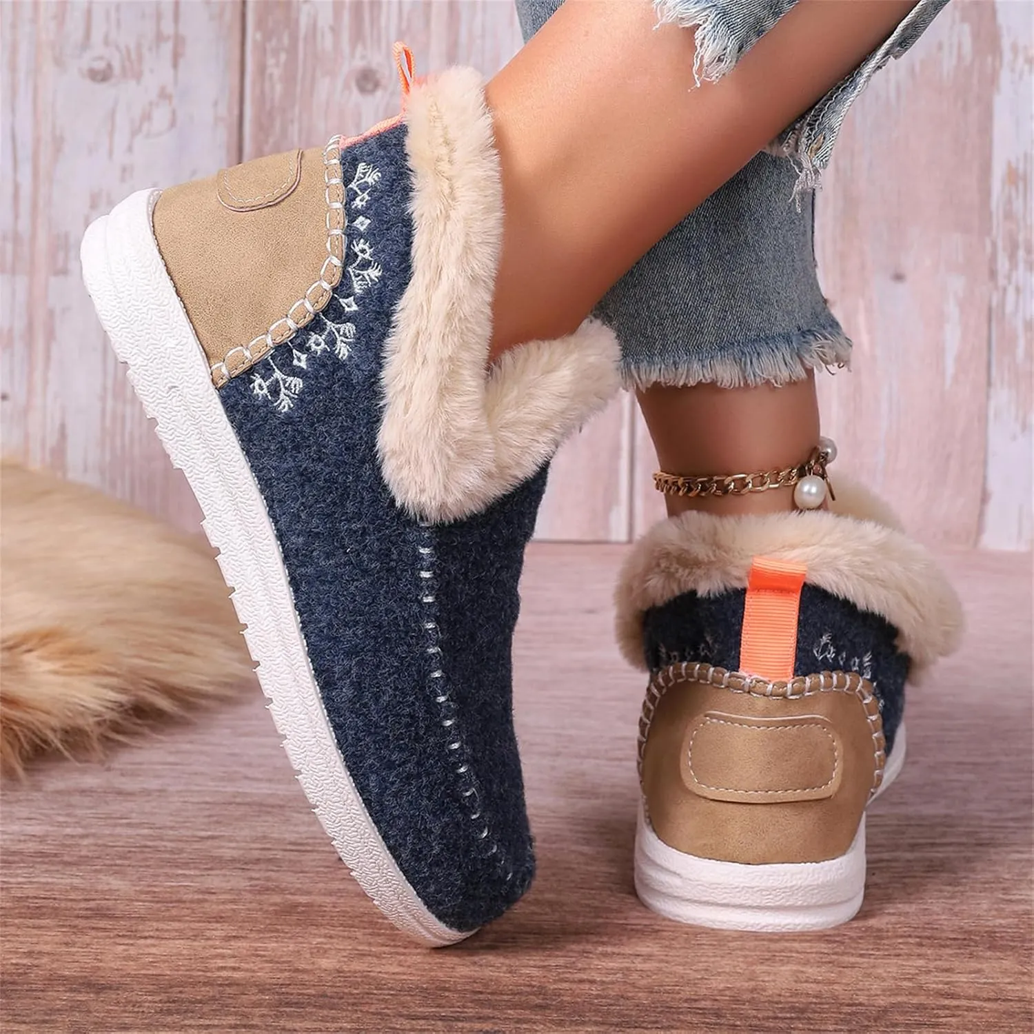 Lausiuoe Boots For Women Ankle Booties Warm Fur Lined Winter Snow Boots Outdoor Short Booties Casual Fashion Loafers Shoes