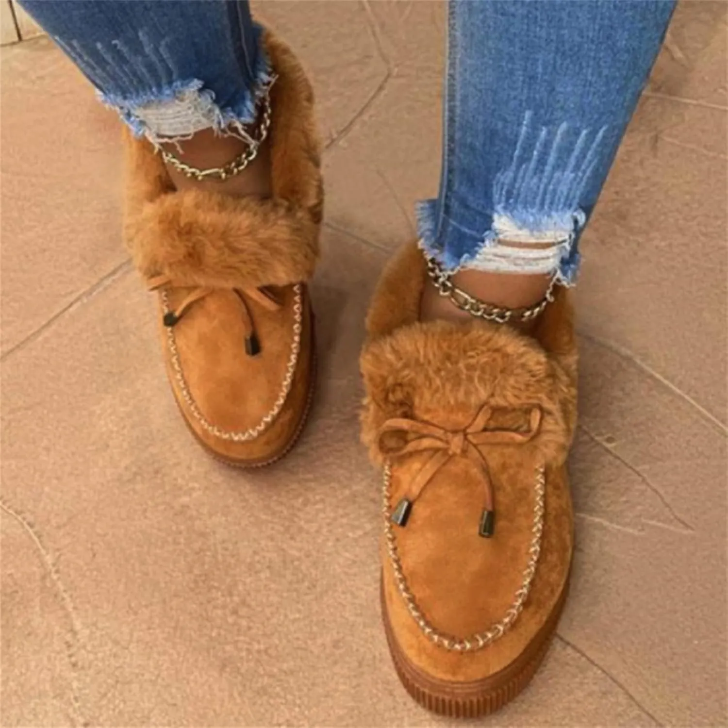 Lausiuoe Boots For Women Ankle Booties Warm Slip On Comfortable Winter Snow Fur Boots Fashion Casual Walking Loafers Shoes