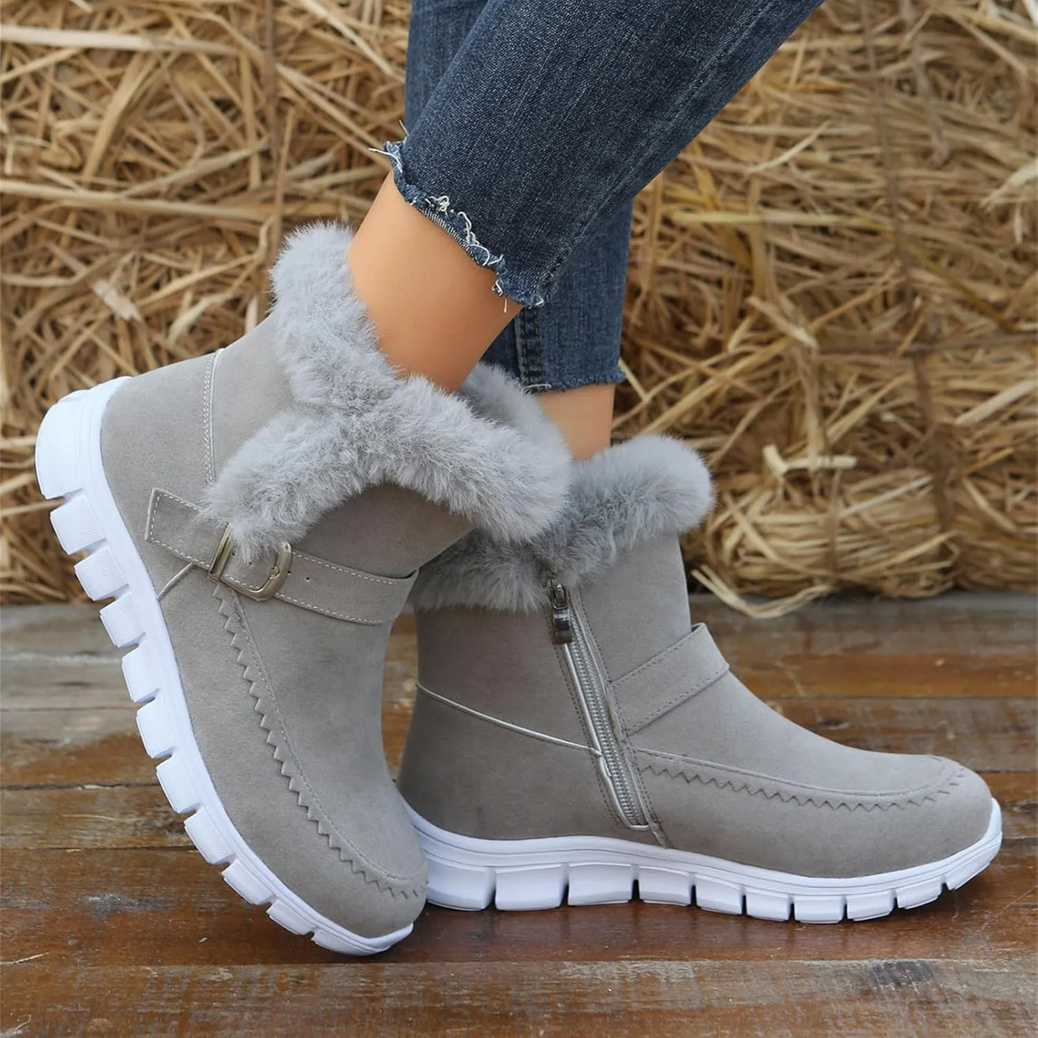 Lausiuoe Boots For Women Ankle Booties Warm Snow Boots Classic Fuzzy Fur Lining Fashion Winter Boots Slip On Loafers Shoes