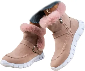 Lausiuoe Boots For Women Ankle Booties Warm Snow Boots Classic Fuzzy Fur Lining Fashion Winter Boots Slip On Loafers Shoes