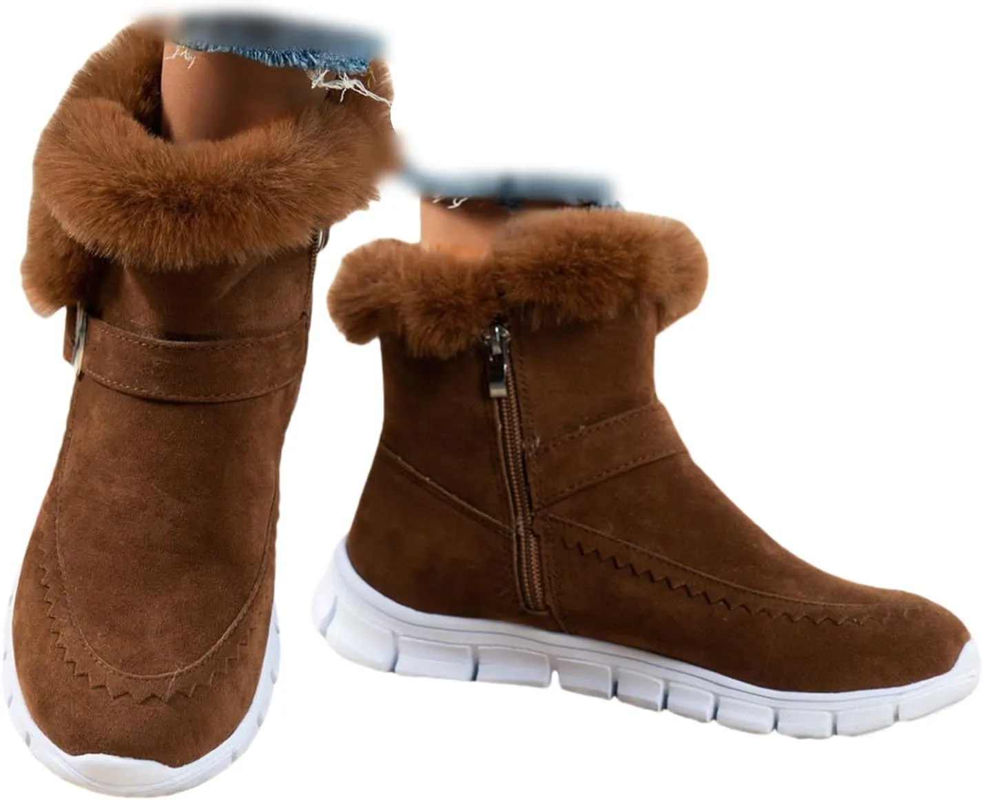 Lausiuoe Boots For Women Ankle Booties Warm Snow Boots Classic Fuzzy Fur Lining Fashion Winter Boots Slip On Loafers Shoes
