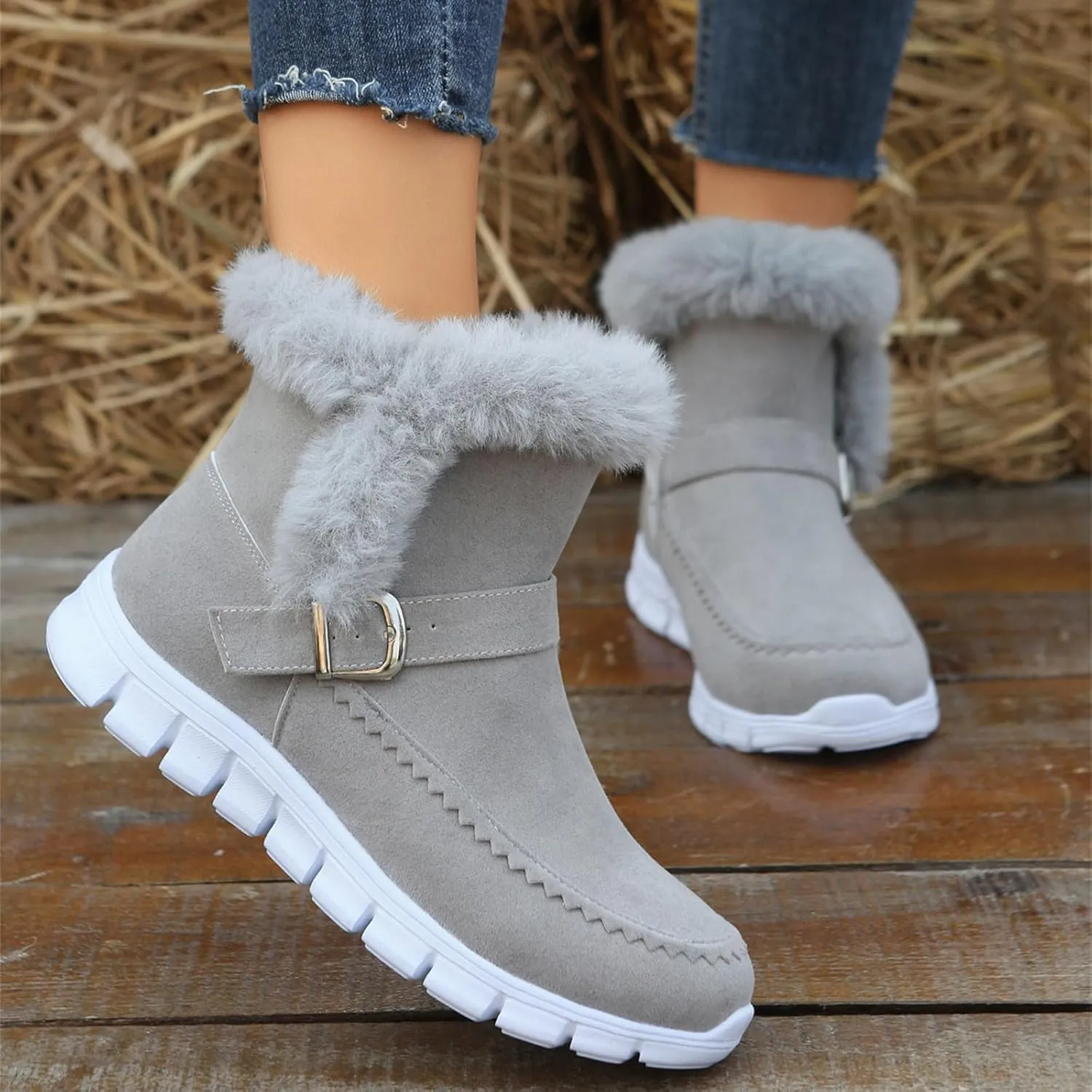 Lausiuoe Boots For Women Ankle Booties Warm Snow Boots Classic Fuzzy Fur Lining Fashion Winter Boots Slip On Loafers Shoes