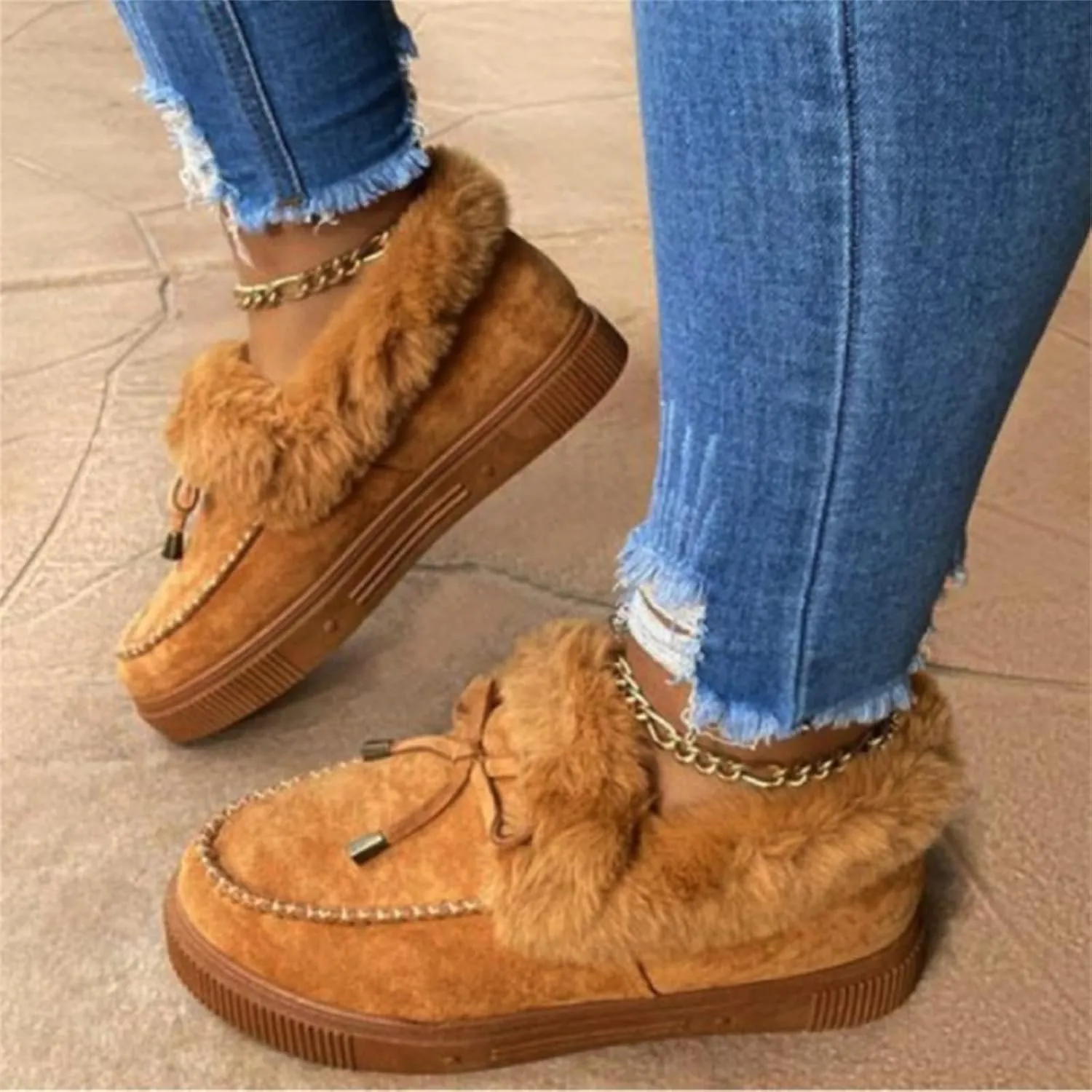 Lausiuoe Boots For Women Ankle Booties Warm Winter Snow Boots Fur Lined Short Booties Casual Fashion Slip On Loafers Shoes