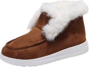 Lausiuoe Cute Winter Boots For Women Fashion Snow Boots Classic Fuzzy Fur Lining Slip On Ankle Booties Warm Loafers Shoes