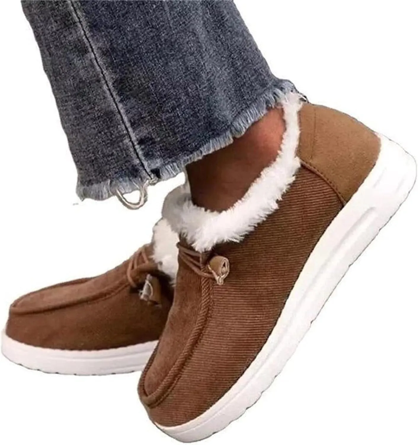 Lausiuoe Cute Winter Boots For Women Fashion Snow Boots Warm Casual Trendy Comfortable Slip On Fur Lined Fuzzy Loafers Shoes