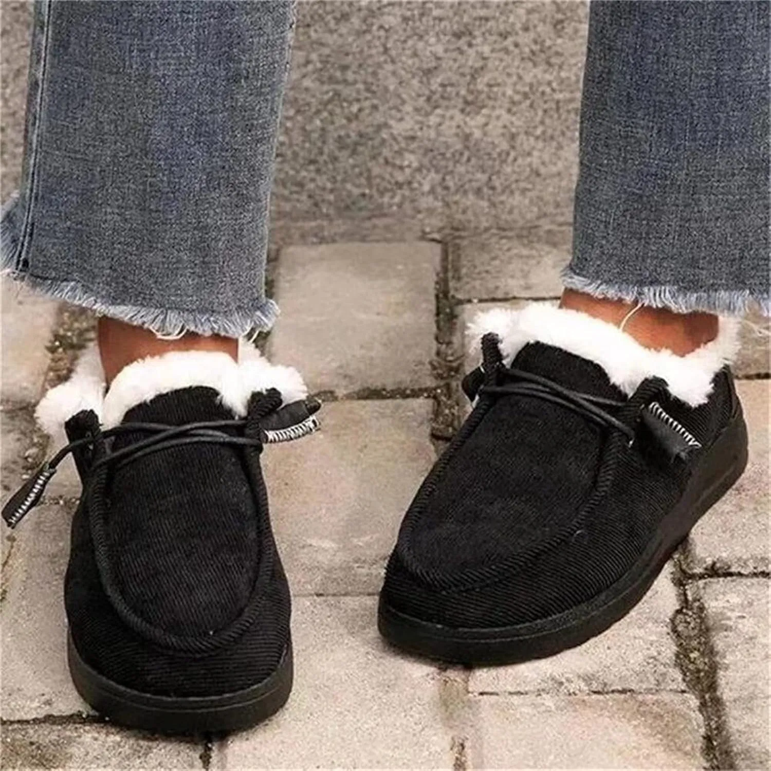 Lausiuoe Cute Winter Boots For Women Fashion Snow Boots Warm Casual Trendy Comfortable Slip On Fur Lined Fuzzy Loafers Shoes