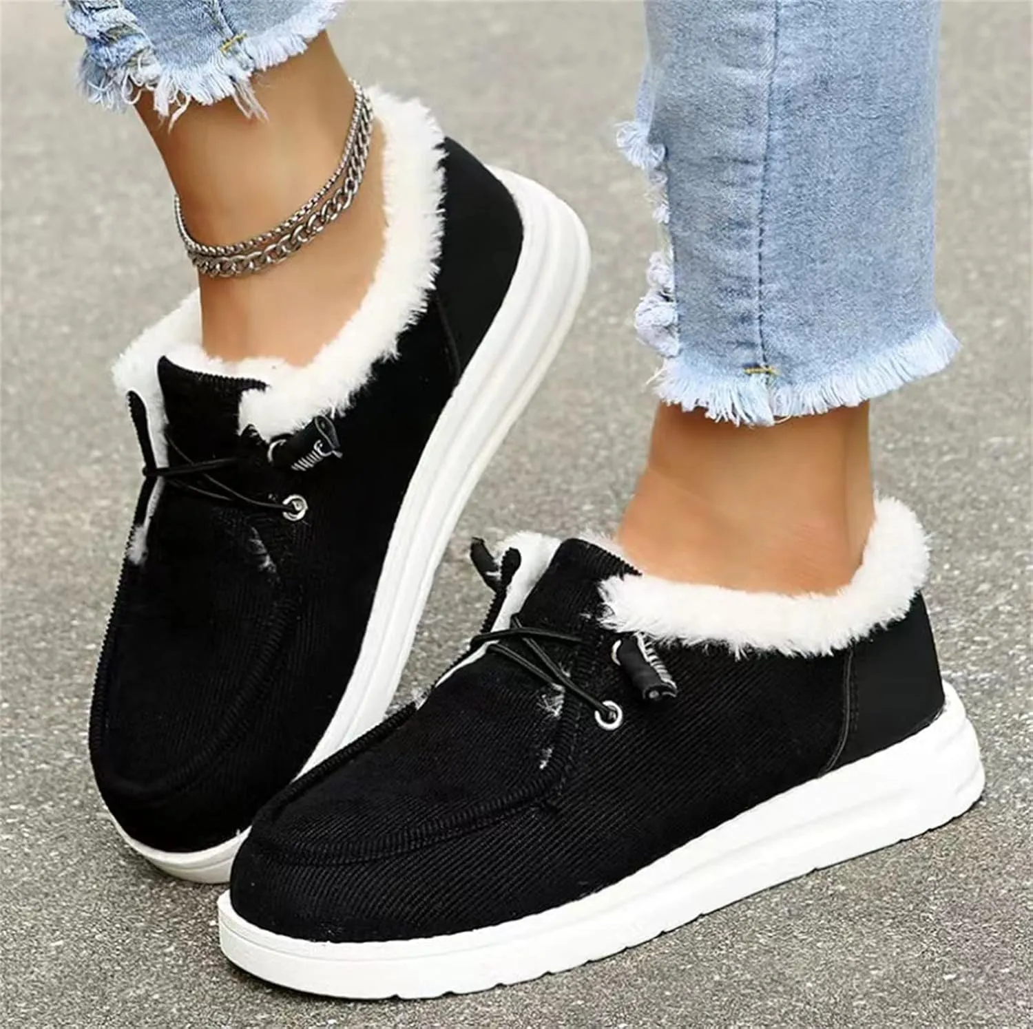 Lausiuoe Cute Winter Boots For Women Fashion Snow Boots Warm Casual Trendy Comfortable Slip On Fur Lined Fuzzy Loafers Shoes