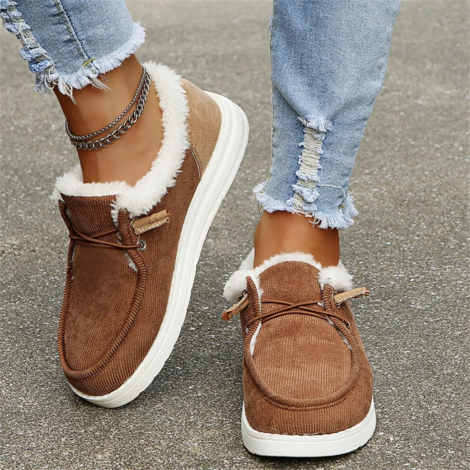 Lausiuoe Cute Winter Boots For Women Fashion Snow Boots Warm Casual Trendy Comfortable Slip On Fur Lined Fuzzy Loafers Shoes