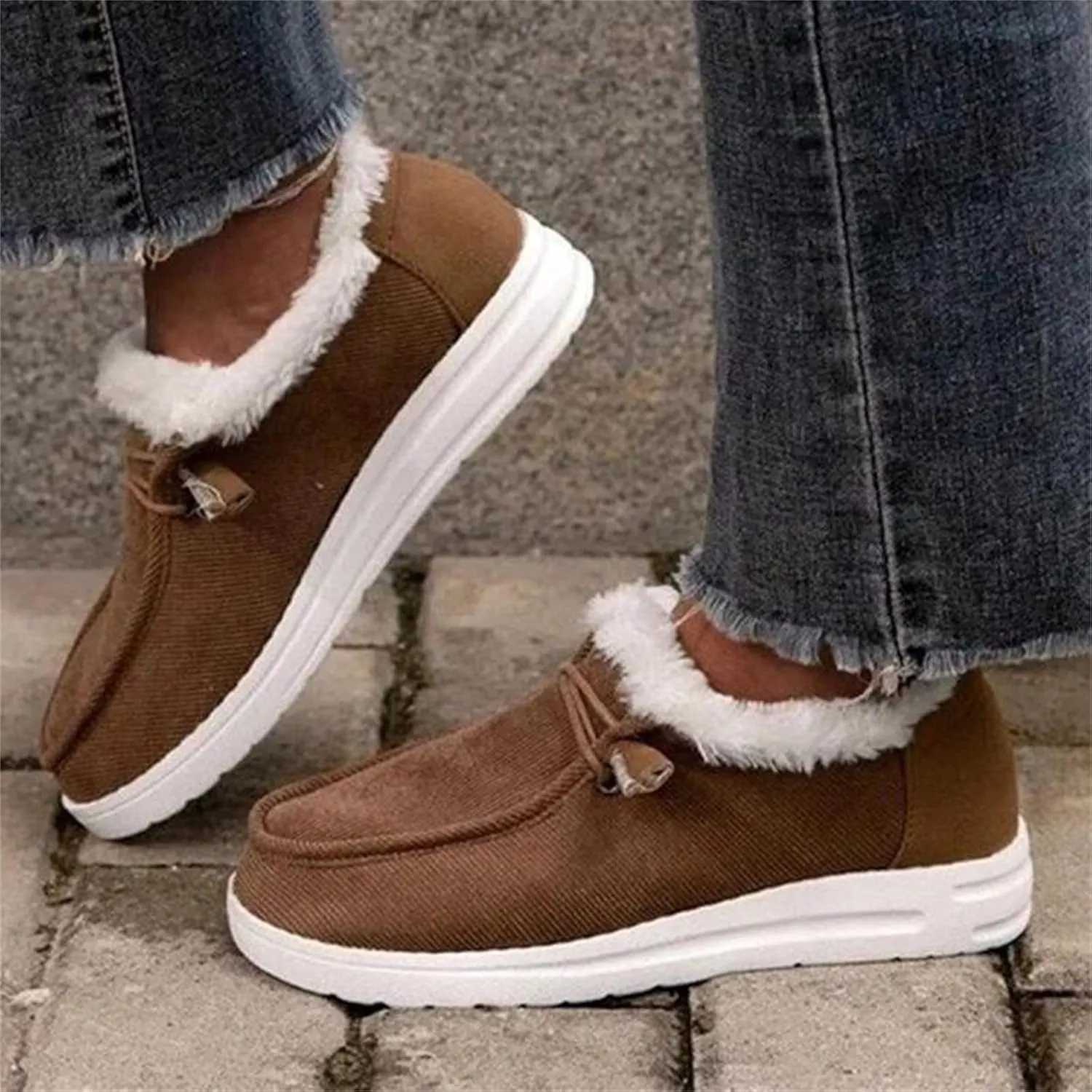 Lausiuoe Cute Winter Boots For Women Fashion Snow Boots Warm Casual Trendy Comfortable Slip On Fur Lined Fuzzy Loafers Shoes