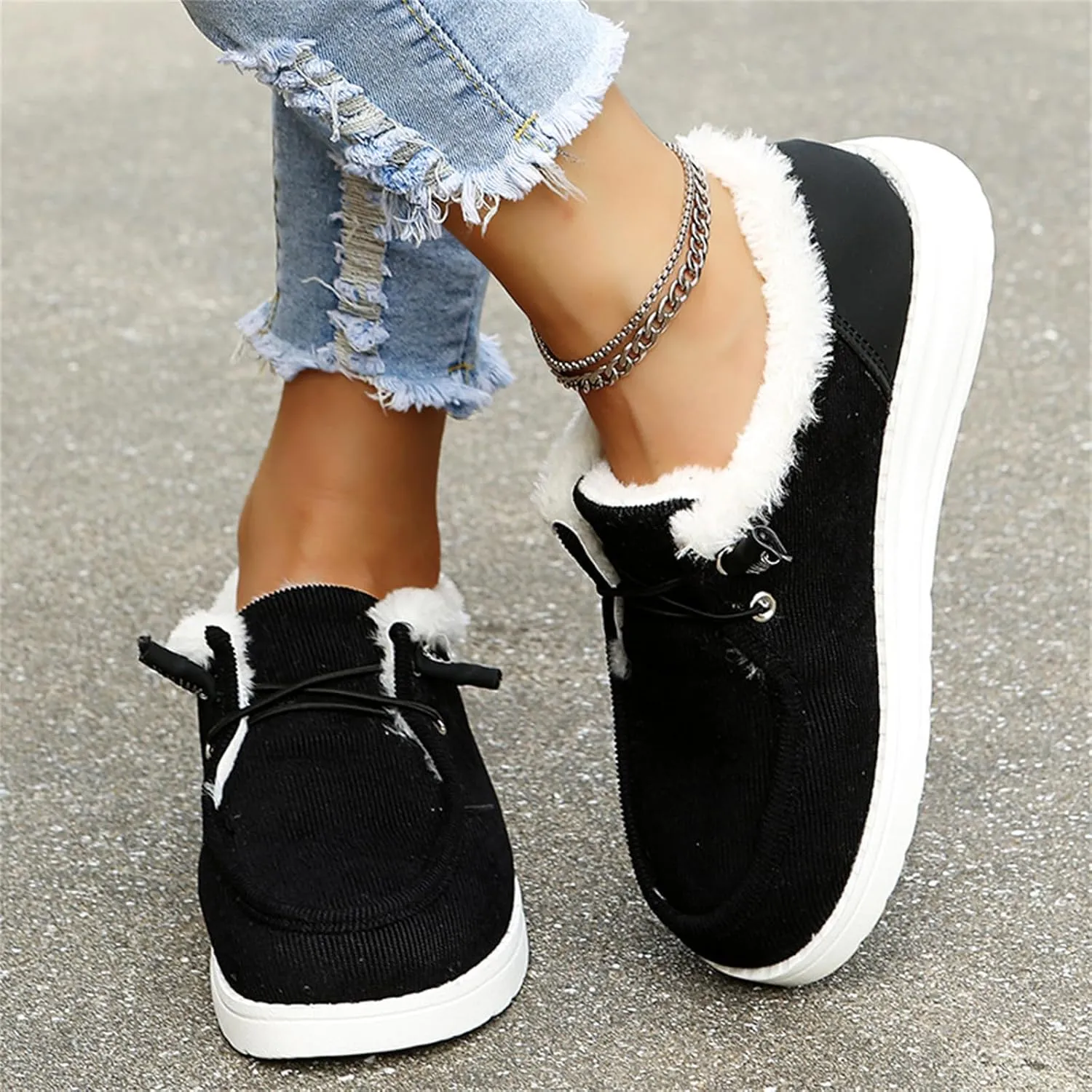 Lausiuoe Cute Winter Boots For Women Fashion Snow Boots Warm Casual Trendy Comfortable Slip On Fur Lined Fuzzy Loafers Shoes