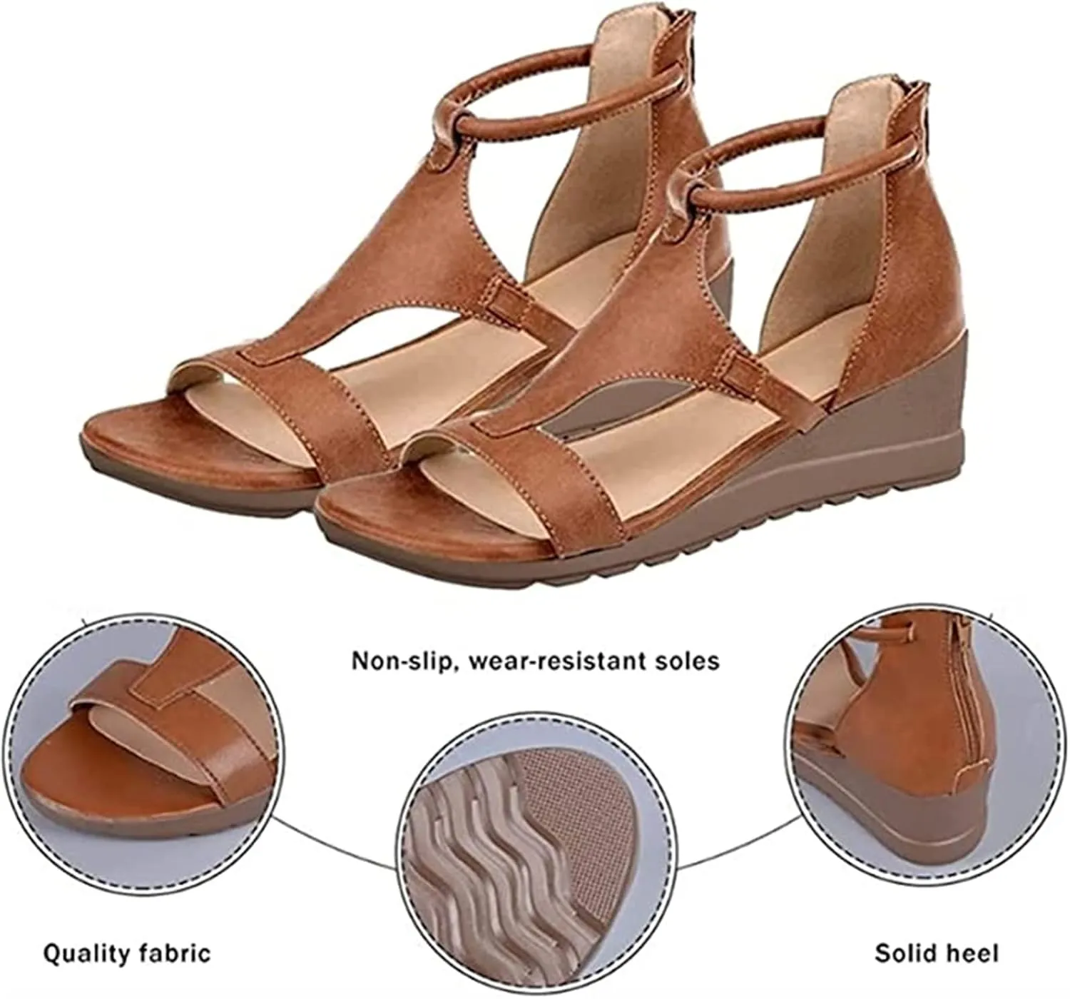 Lausiuoe Sandals Women Comfortable Dressy Wedge Heel Platform Sandals Casual Strappy Boho Open Toe Ankle Strap Summer Shoes