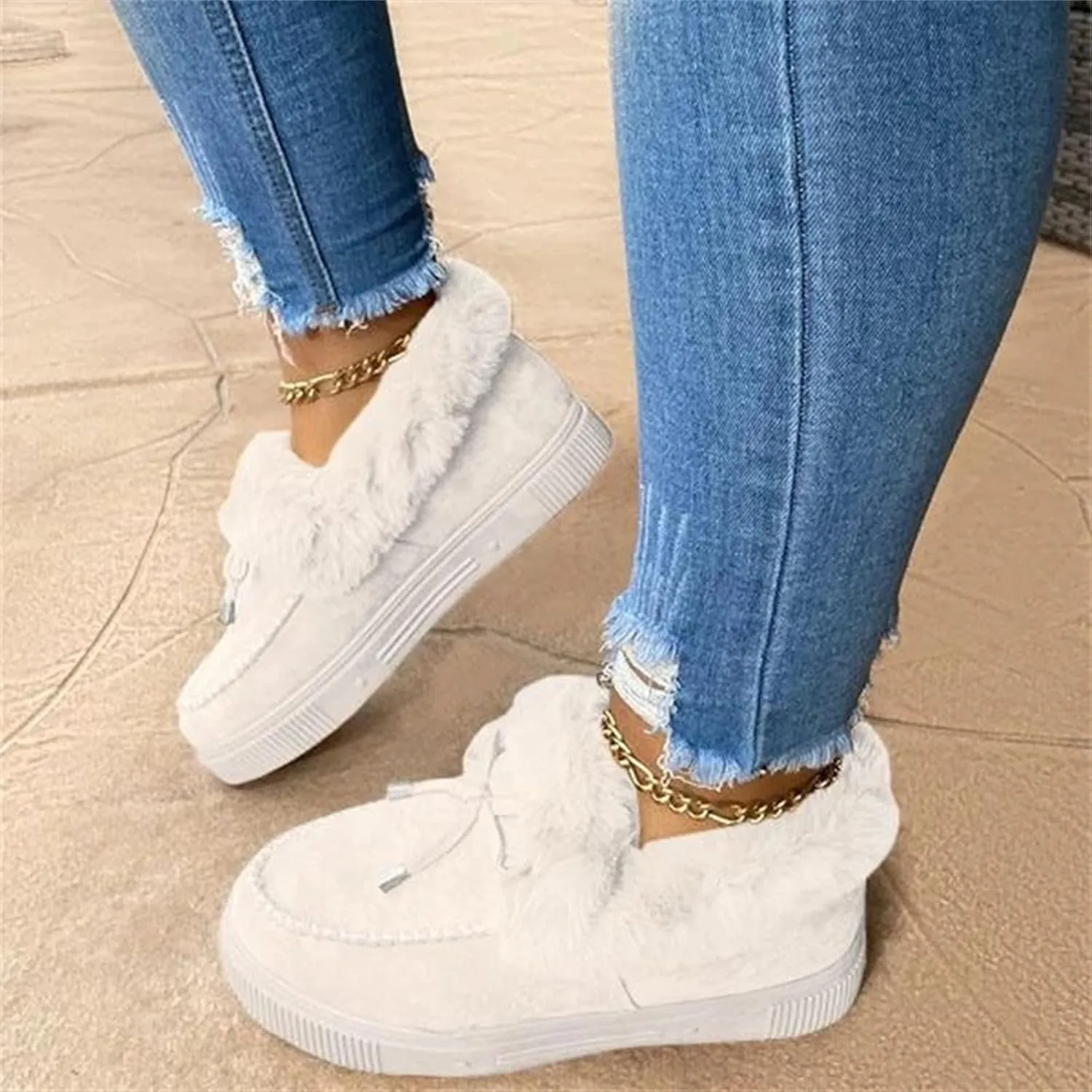 Lausiuoe Winter Fashion Boots For Women 2024 Snow Boots Classic Fuzzy Fur Lining Slip On Ankle Booties Warm Loafers Shoes