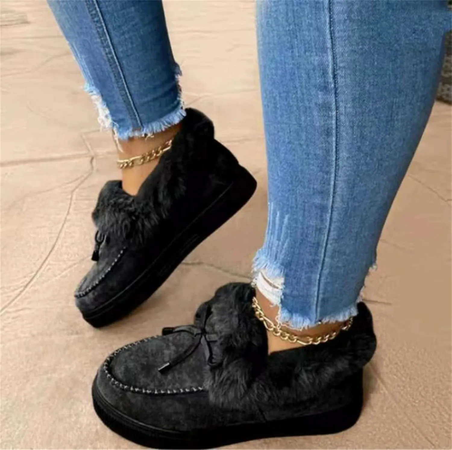 Lausiuoe Winter Fashion Boots For Women 2024 Snow Boots Fur Lined Warm Fuzzy booties Casual Slip On Comfortable Loafers Shoes