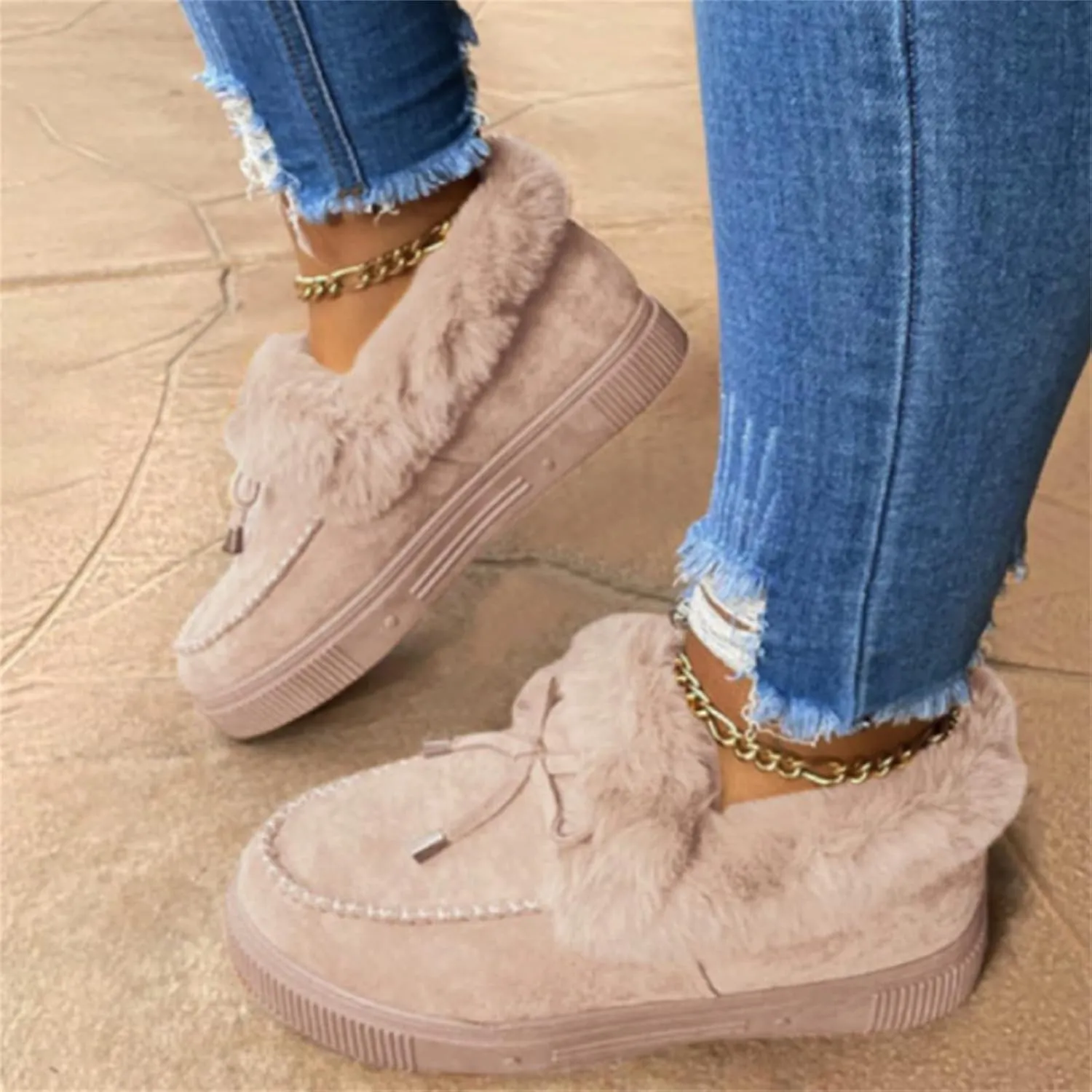 Lausiuoe Winter Fashion Boots For Women 2024 Snow Boots Fur Lined Warm Fuzzy booties Casual Slip On Comfortable Loafers Shoes