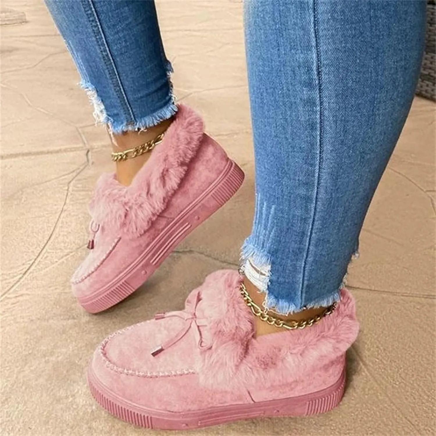 Lausiuoe Winter Fashion Boots For Women 2024 Snow Boots Fur Lined Warm Fuzzy booties Casual Slip On Comfortable Loafers Shoes