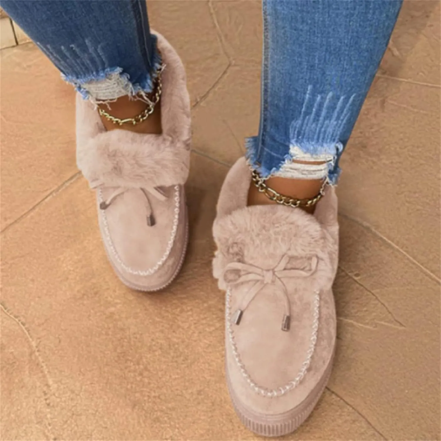 Lausiuoe Winter Fashion Boots For Women 2024 Snow Boots Fur Lined Warm Fuzzy booties Casual Slip On Comfortable Loafers Shoes