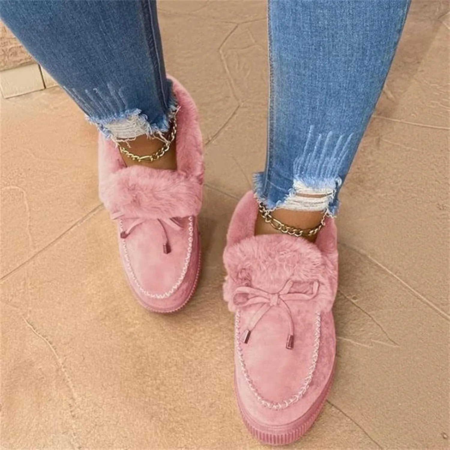 Lausiuoe Winter Fashion Boots For Women 2024 Snow Boots Winter Shoes with Fur Lined Warm Slip On Casual Fuzzy Ankle Booties