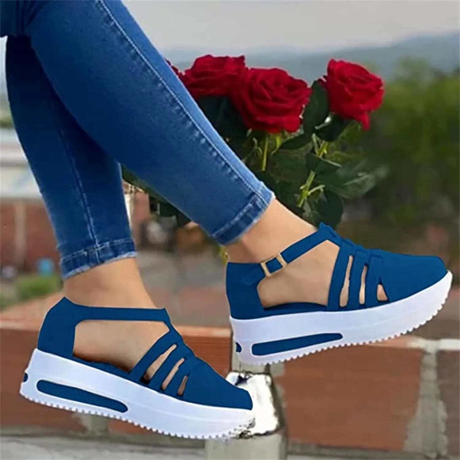 Lausiuoe Womens Sandals Dressy Comfortable Ankle Strap Casual Flatform Platform Wedge Sandals Summer Beach Walking Shoes
