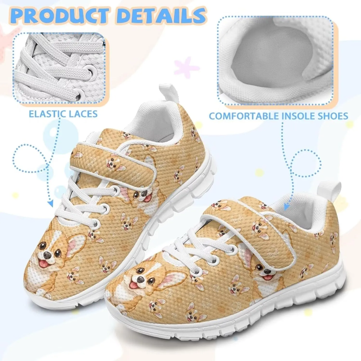 Little Girls Shoes Hook and Loop Fasteners Tennis Shoes Non Slip Athletic Sneakers