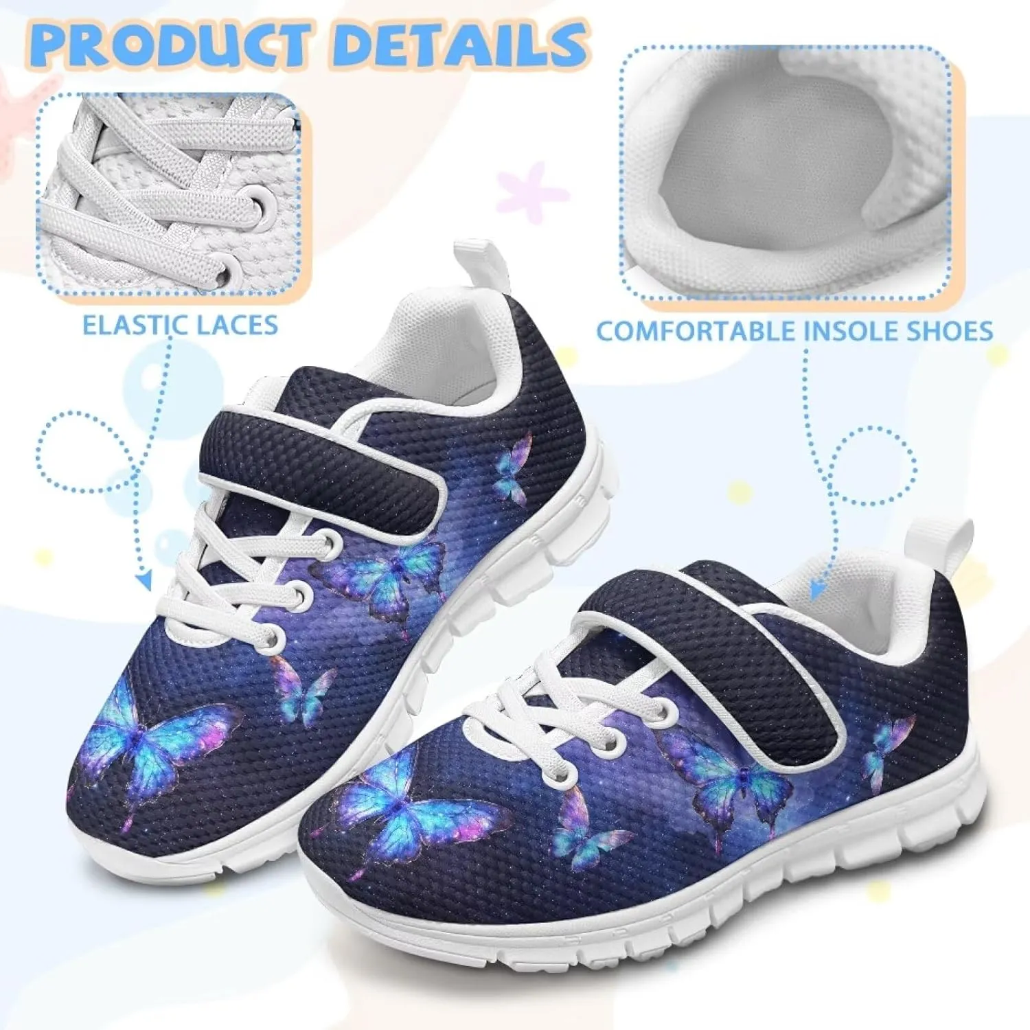 Little Girls Shoes Hook and Loop Fasteners Tennis Shoes Non Slip Athletic Sneakers