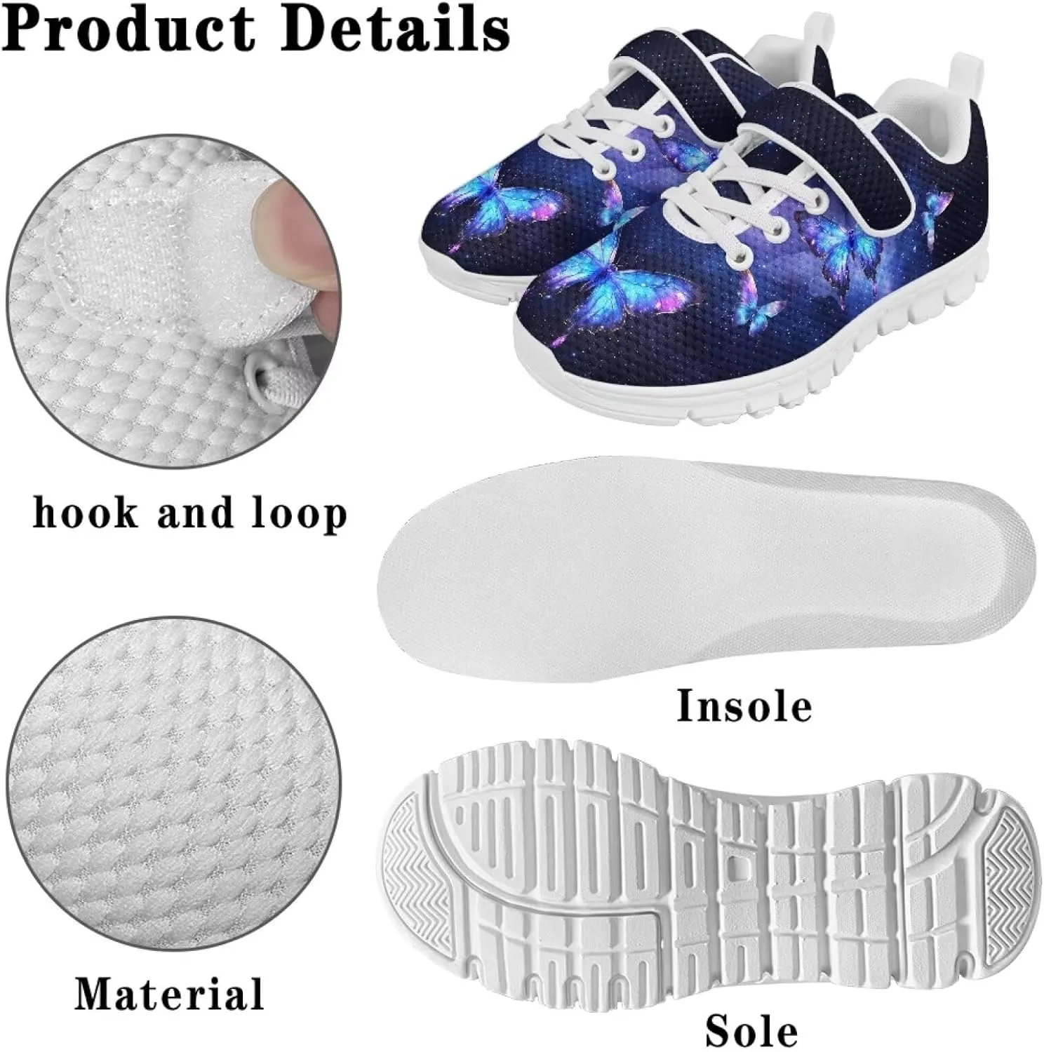Little Girls Shoes Hook and Loop Fasteners Tennis Shoes Non Slip Athletic Sneakers
