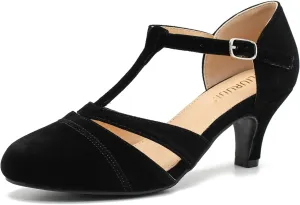 LIURUIJIA Womens T Strap Low Kitten Heels Cutout Pumps Closed Toe Mary Janes Wedding Ballroom Dance Dress Shoes