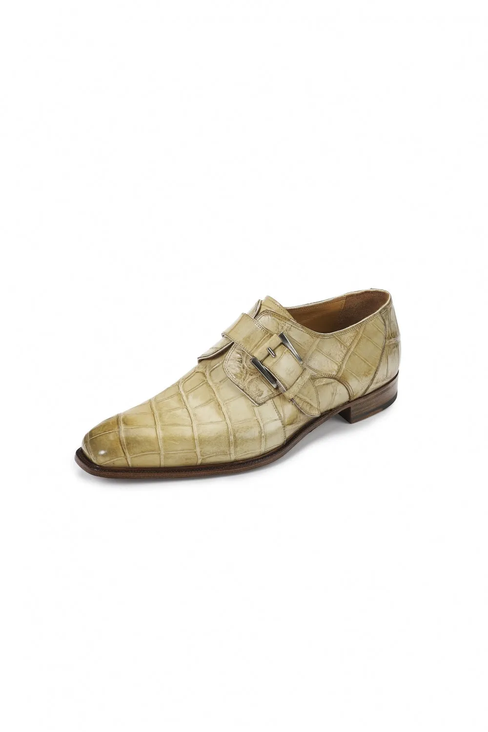 Mauri 4853 Agogna Bone Alligator Body Monk Strap Dress Shoes