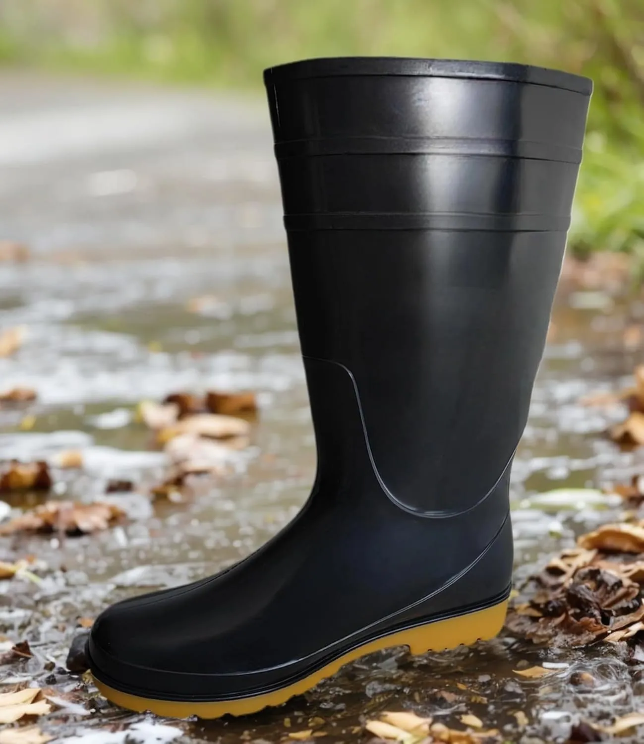 Men's Black Waterproof PVC Slip - On Rain Boots - High & Mid Calf Styles, Ideal for Outdoor, Garden, Farm, Mud & Fishing, Comfortable, Durable, Easy to Clean