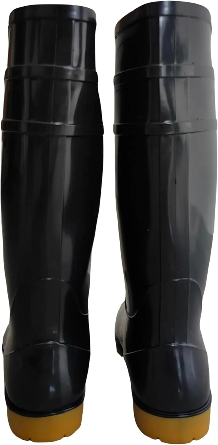 Men's Black Waterproof PVC Slip - On Rain Boots - High & Mid Calf Styles, Ideal for Outdoor, Garden, Farm, Mud & Fishing, Comfortable, Durable, Easy to Clean
