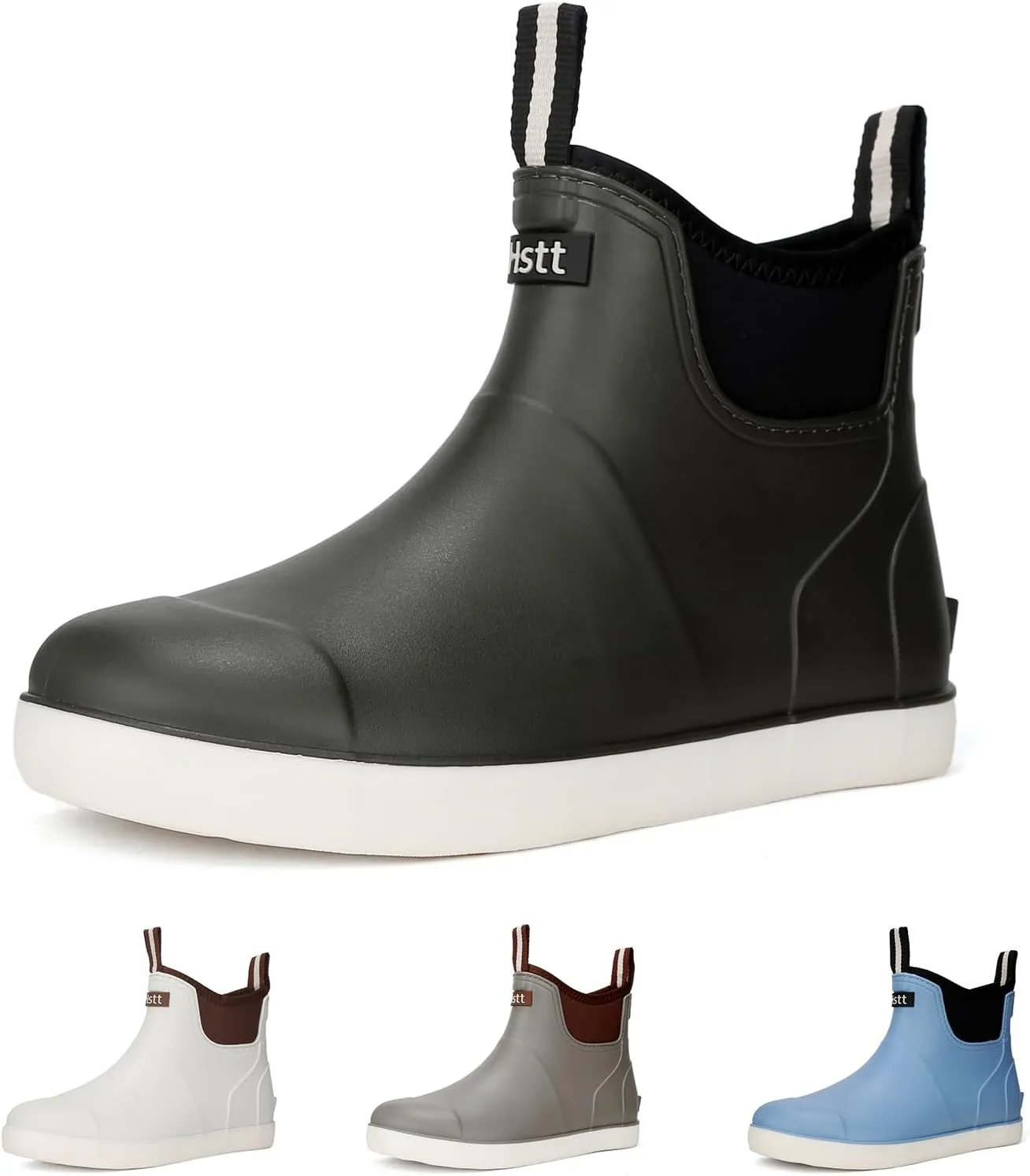 Mens Deck Boots, Waterproof Men High Traction Fishing Boots, Lightweight Garden Rain Boots, Rubber Boots for Work Ankle, Durable Water Shoes for Boat