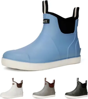 Mens Deck Boots, Waterproof Men High Traction Fishing Boots, Lightweight Garden Rain Boots, Rubber Boots for Work Ankle, Durable Water Shoes for Boat