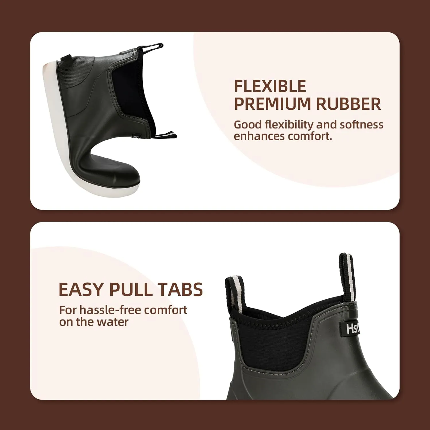 Mens Deck Boots, Waterproof Men High Traction Fishing Boots, Lightweight Garden Rain Boots, Rubber Boots for Work Ankle, Durable Water Shoes for Boat