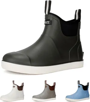 Mens Deck Boots, Waterproof Men High Traction Fishing Boots, Lightweight Garden Rain Boots, Rubber Boots for Work Ankle, Durable Water Shoes for Boat